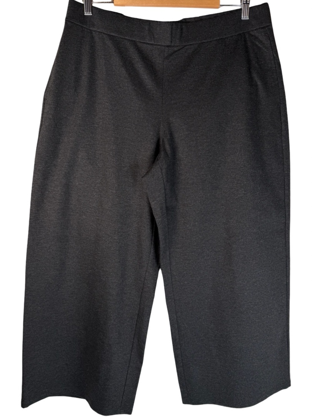 Eileen Fisher Tencel Black Wide Leg Cropped High Rise Pull-On Ponte Pants Large
